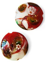 Бусины лэмпворк (lampwork) Ромашки (диск 16 мм), фон - красный