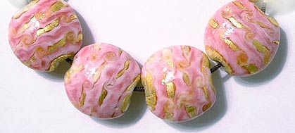 Бусины лэмпворк (lampwork) Розовые с золотом (диск 20 мм)