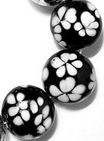 Бусины лэмпворк (lampwork) Черно-белые цветы (диск)