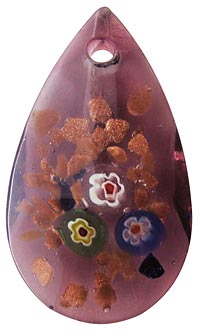 Кулон стеклянный лэмпворк (lampwork) Капля Миллефиори, цвет аметист
