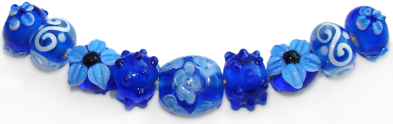 Бусины стеклянные лэмпворк, набор "Орхидеи средние синие"