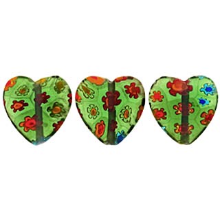 Бусины стеклянные миллефиори (венецианские, millefiore) сердечки зеленые