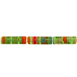 Бусины стеклянные миллефиори (венецианские, millefiore) цилиндры зеленые 4х13 мм