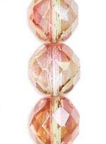 Бусины стеклянные (Чешское стекло) граненые, круглые, 12 мм. Цвет – золотисто-розовый