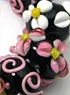 Бусины стеклянные лэмпворк, набор "Черный с розовым" арт. 10083