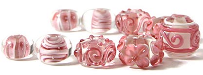Бусины стеклянные лэмпворк, набор "Розовый" арт. 7934