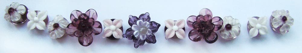 Бусины стеклянные лэмпворк, набор "Орхидеи лилово-розовые"