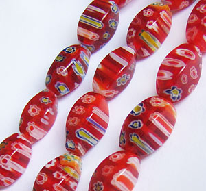 Бусины стеклянные миллефиори (millefiori) спиральки красные