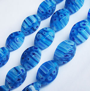 Бусины стеклянные миллефиори (millefiori) спиральки голубые