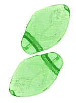 Бусины стеклянные, чешское стекло, Листочки зеленые прозрачные