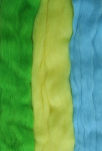 Набор шерсти для валяния. Цвета: жёлтый, зелёный, голубой