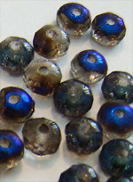 Бусины стеклянные (Чешское стекло) рондели граненые. Цвет - серый с синим